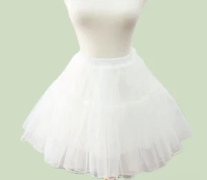 Short lolita petticoat plain white smooth single-layer tulle skirt with wrapped hem edge front view on dress form
