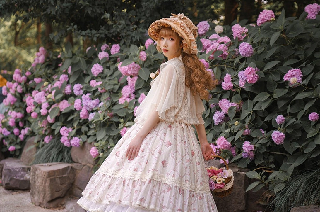 short sleeve lolita blouse with fly sleeves design and lace lapel spring summer coordinate