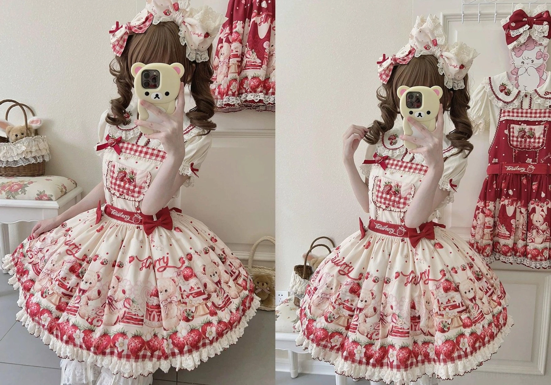 Side zipper closure detail on sweet lolita salopette jsk demonstrating smooth fastening mechanism and invisible design that preserves dress silhouette
