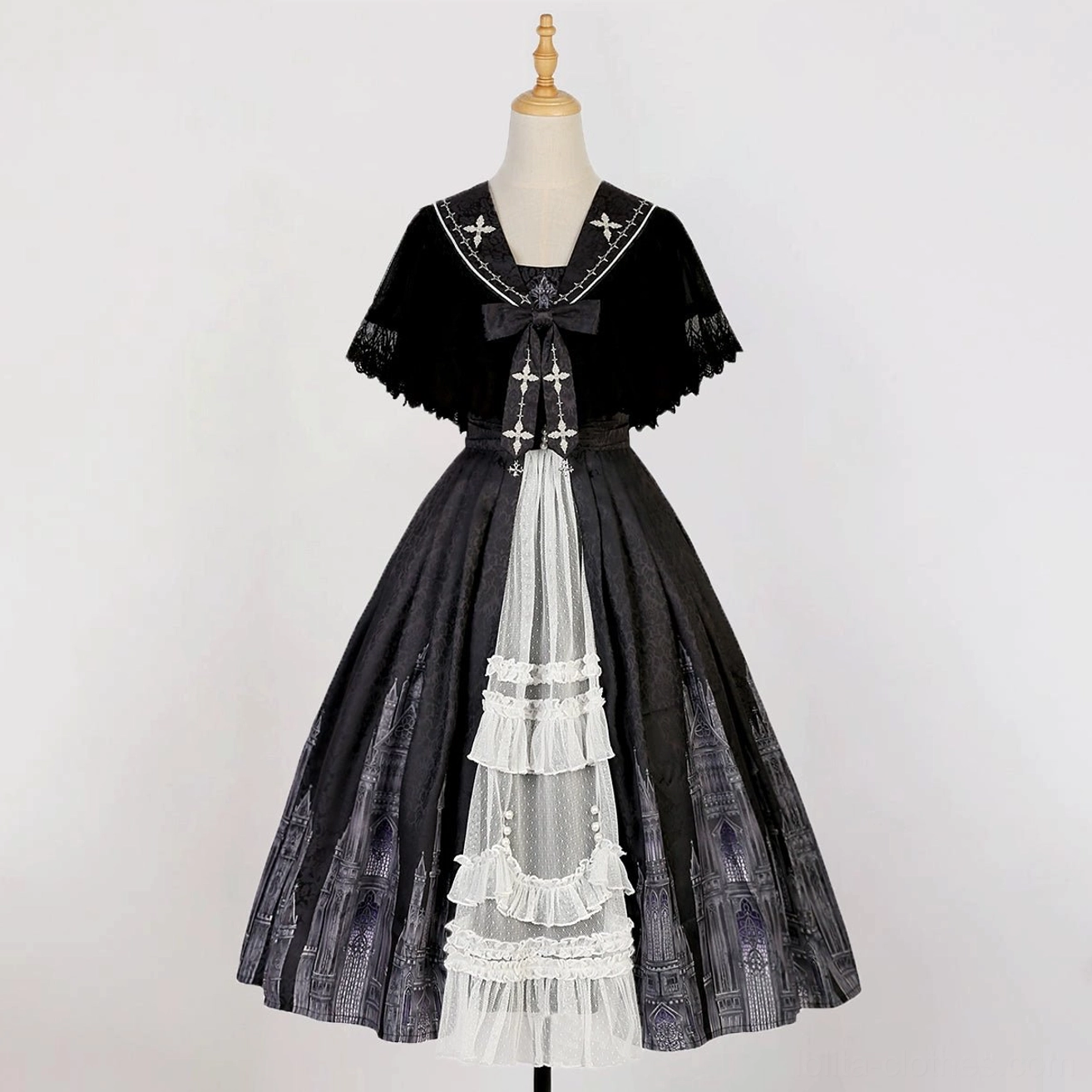 Silent Church Gothic Lolita JSK dress black thin shawl cardigan complete set