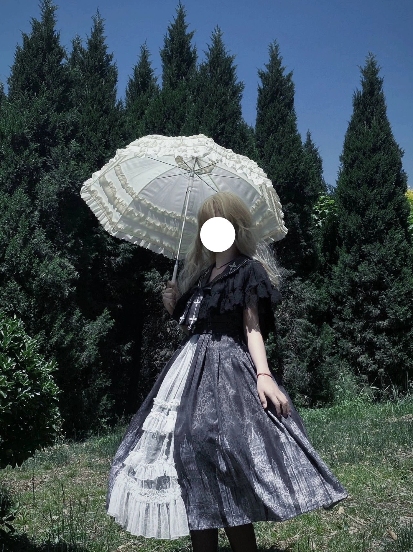 Silent Church Gothic Lolita JSK dress pearl waist belt side zipper detail