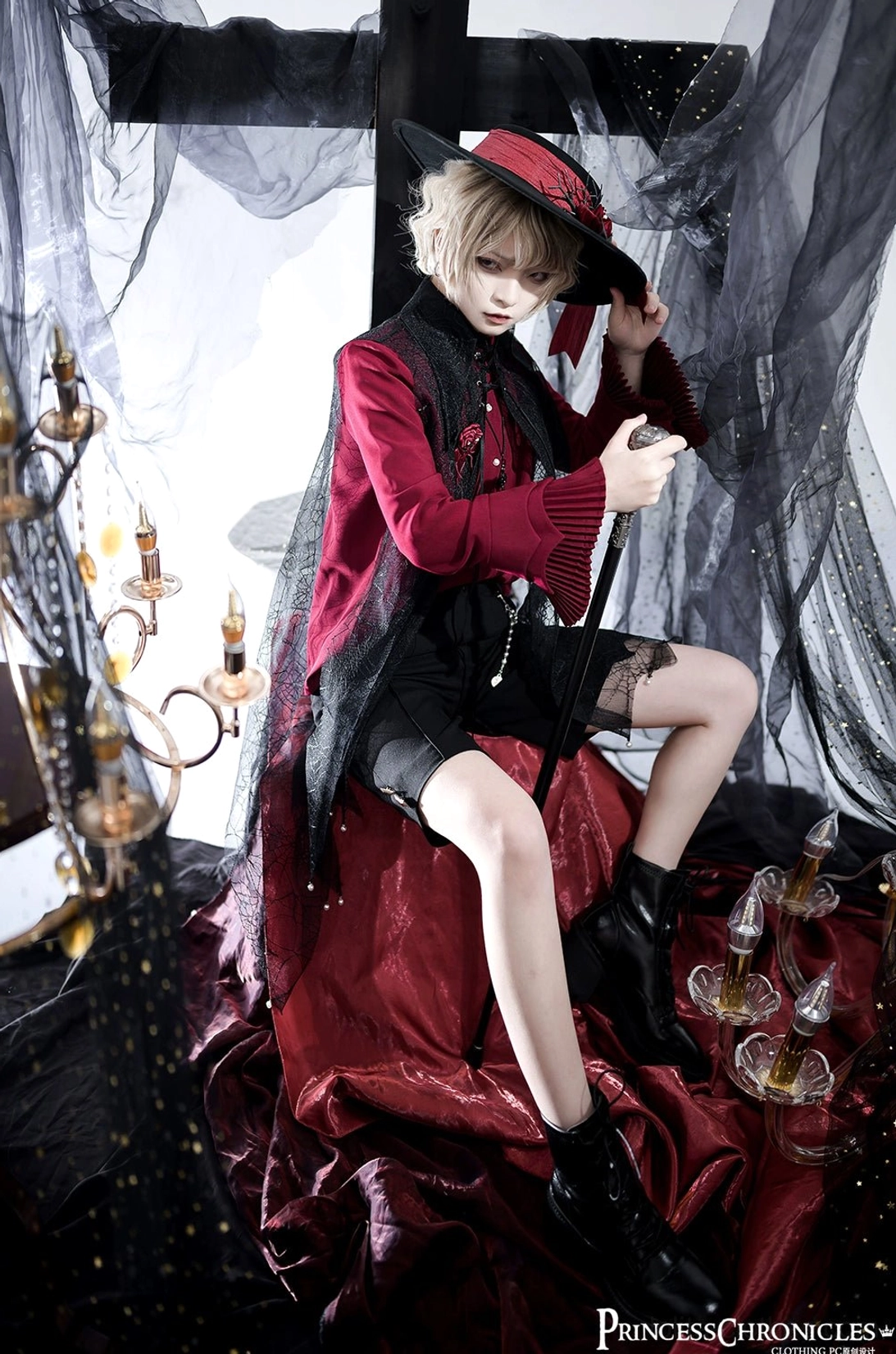 Ouji gentleman shirt black color size L full-body display front view irregular pointed collar design
