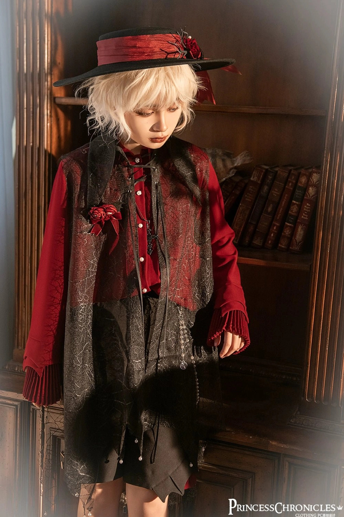 Dark green Ouji ruffled shirt masculine gentleman cut size L full-body standing view