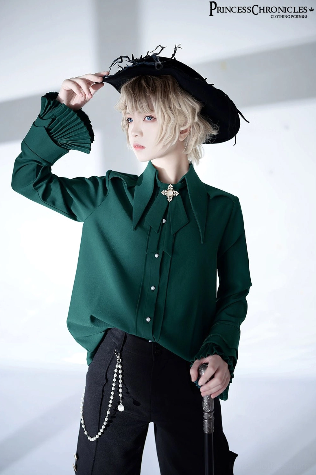 Wine red Ouji long sleeve gentleman shirt size L full front view irregular collar design