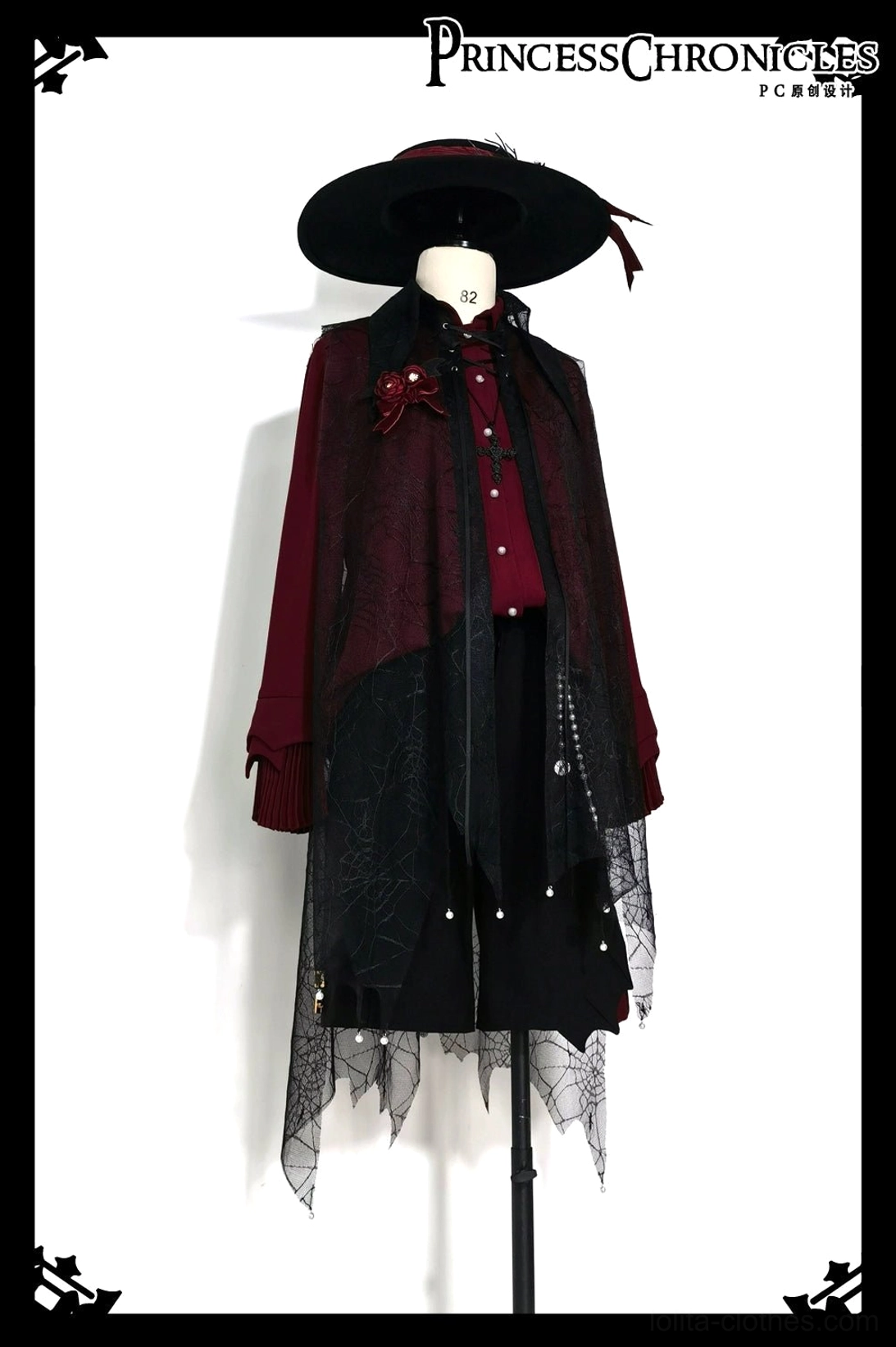 Wine red Ouji long sleeve ruffled gentleman shirt masculine cut size L full-body view