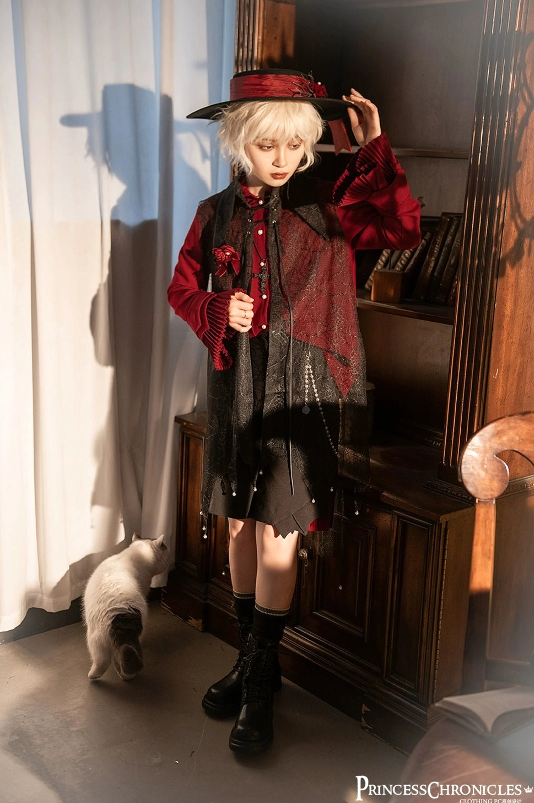 Black Ouji long sleeve ruffled gentleman shirt masculine cut size M full-body view gothic