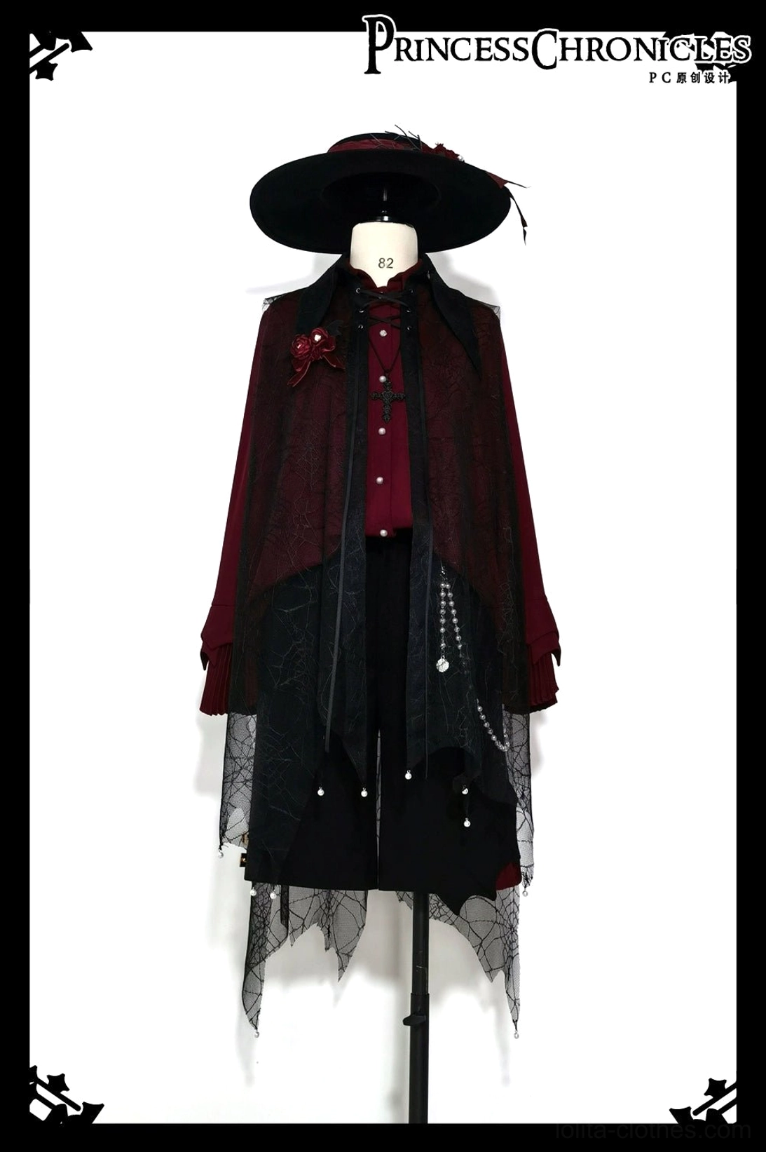 Wine red Ouji gentleman long sleeve ruffled shirt masculine cut size M full-body view