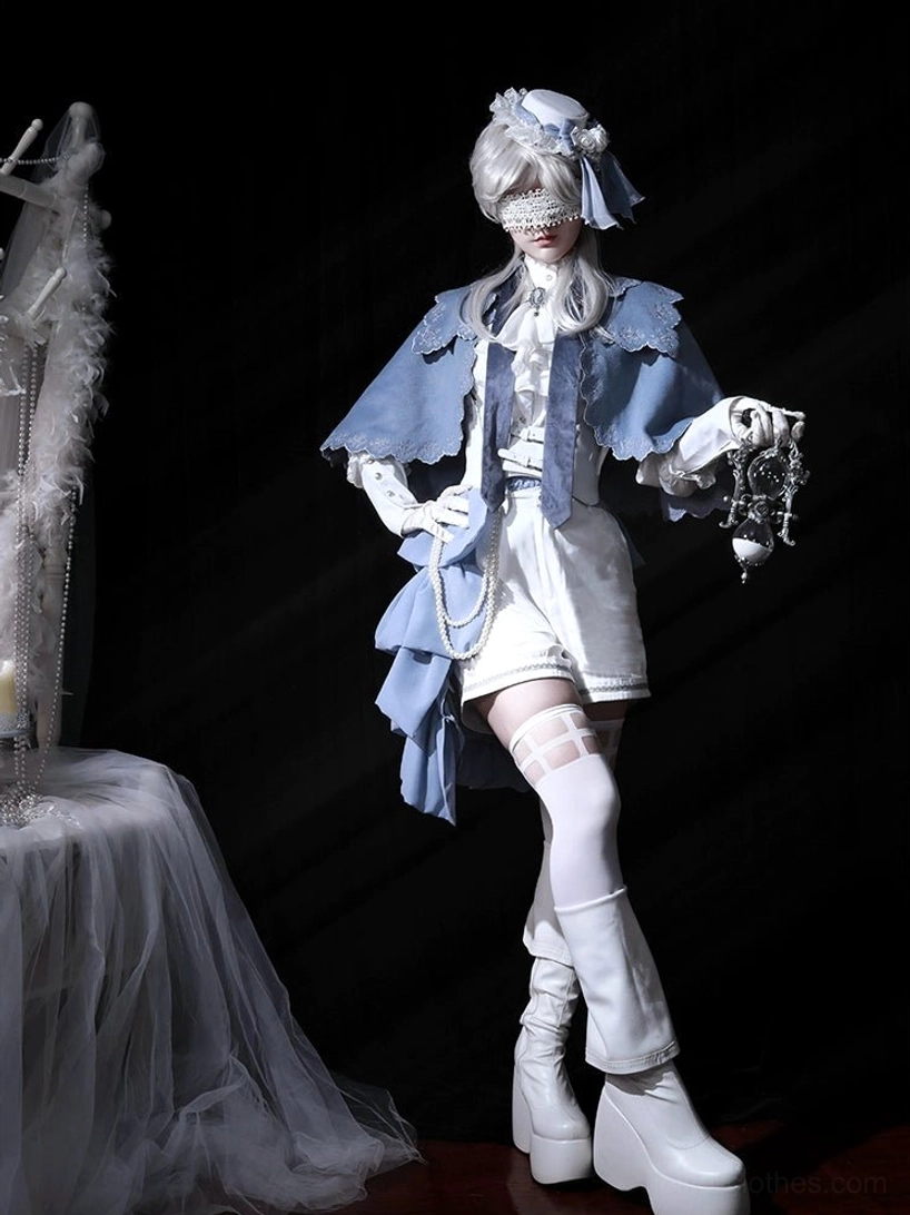 Skeletal Elegance Ouji Lolita off-body styling flat-lay complete ensemble fishbone embroidered composition