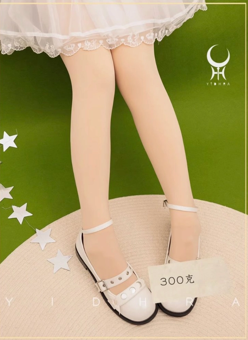 Skin-tone 300g fleece-lined thermal velvet Lolita tights winter-weight hosiery for warm comfortable cold-weather wear