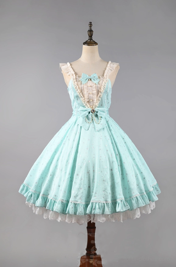 Sky blue lolita jsk jumper skirt dress with silver star foil printing variant color swatch
