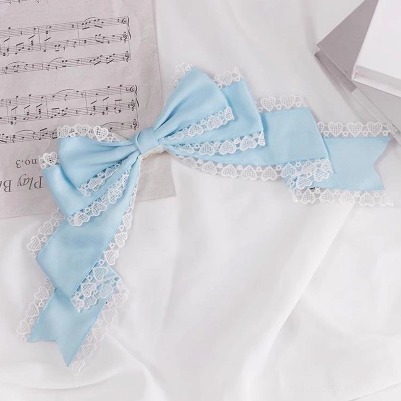 Sky blue satin sweet lolita oversized bow headdress clip option ethereal styling display