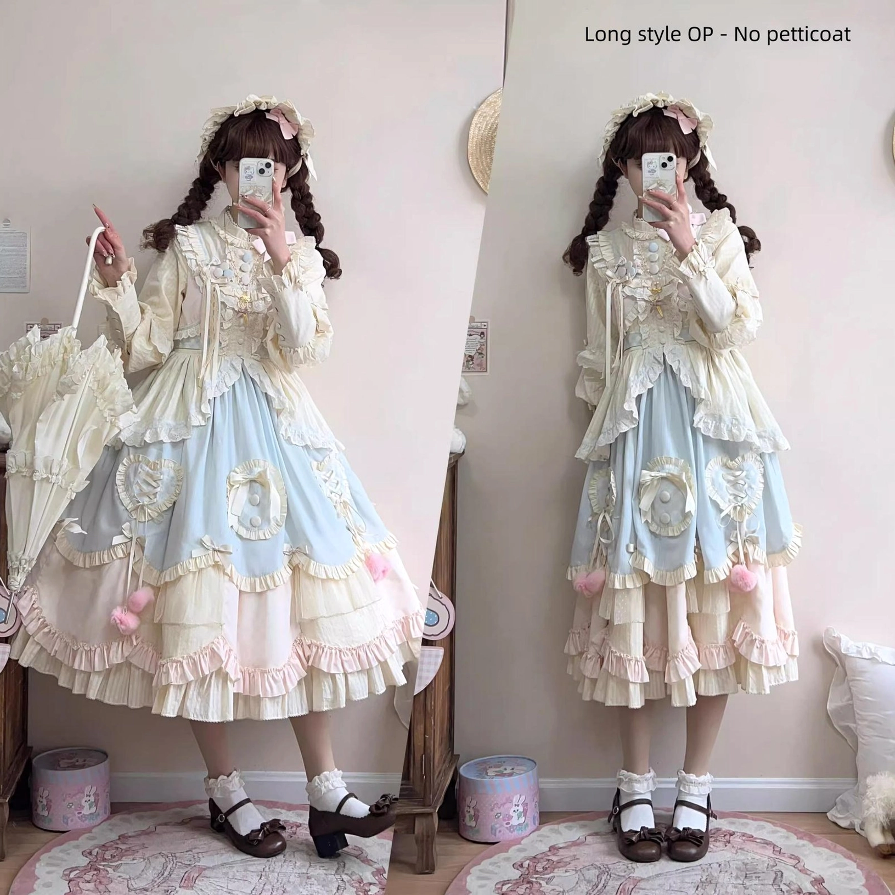 Lolita dress matching hairband accessory cream yellow pastel color-block design coordination piece
