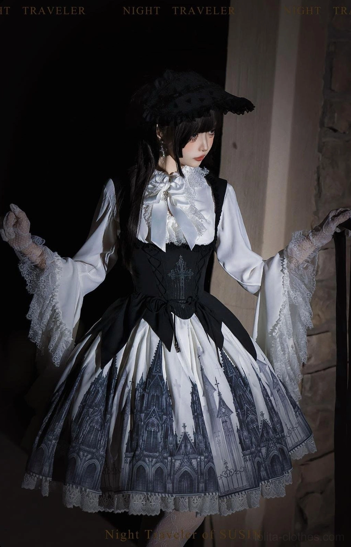 Slimming gothic lolita embroidered bustier simple sophisticated design ethereal mystery corsetry detail showcase front view