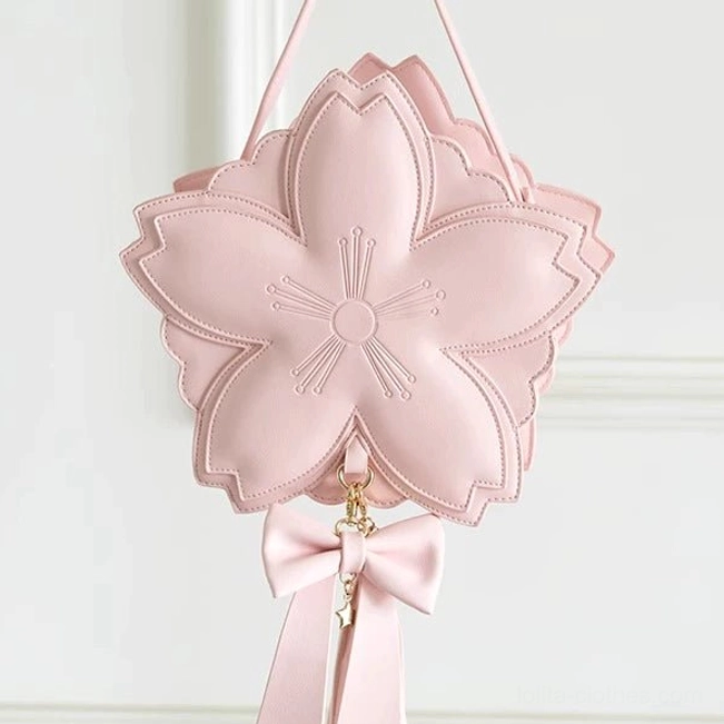 Small version pink sakura petal lolita handbag with dual strap options short and long carrying versatility