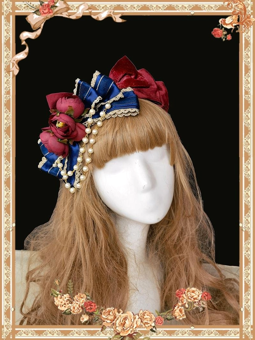 Snow White Lolita headpiece tiara crown accessory featuring rose and pearl details to complete character-inspired outfit and enhance overall Snow White themed aesthetic