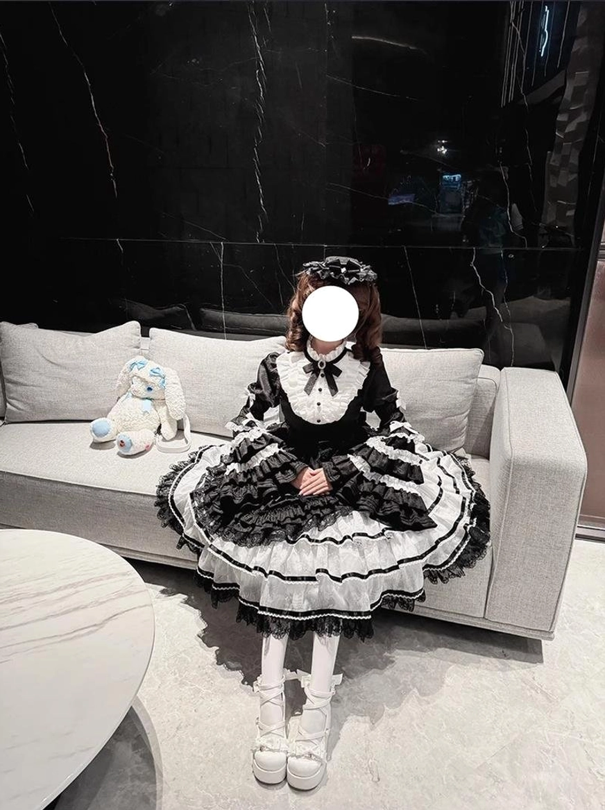 Solo puppet sweet lolita OP dress color comparison all three colorways pink sky blue black displayed side by side color palette options