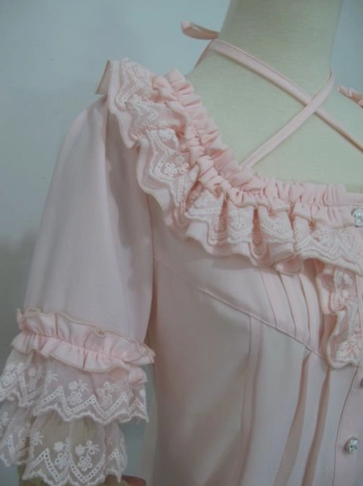 Sweet lolita blouse full coordinate reference showing blouse paired with lolita skirt and complete fashion ensemble aesthetic