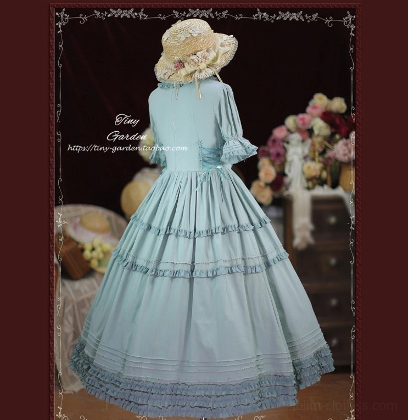 Side pocket detail on square collar pin tucks vintage lolita OP dress showing functional design element and seam construction