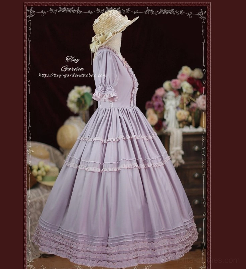 Back view of square collar pin tucks lolita OP dress showing lace drawstring closure and back detail vintage aesthetic design