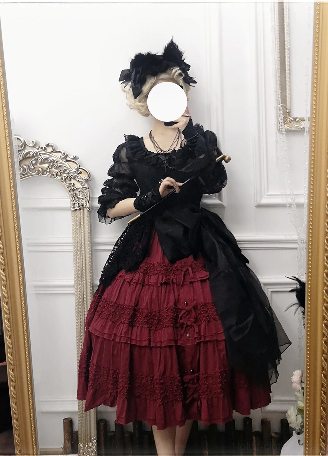 Square neckline lolita blouse lotus root sleeve elongate shoulders elegance