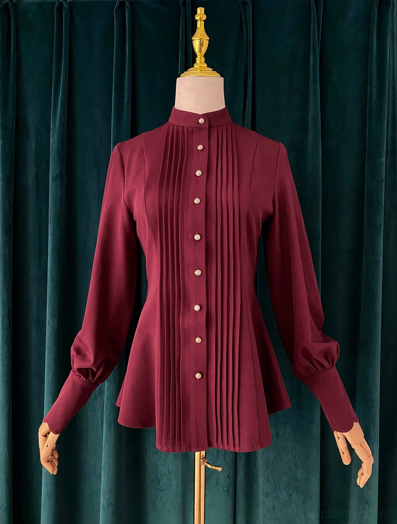 Stand collar Lolita blouse side profile view mutton sleeves nipped waist silhouette dress form professional angle