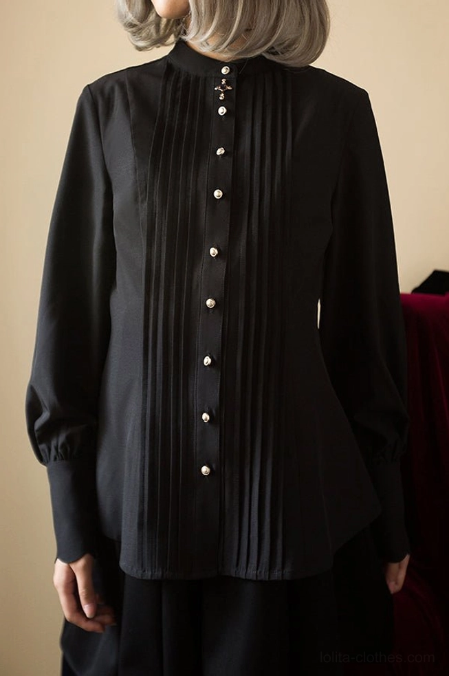 Stand collar Lolita blouse size guide measurement chart comparison front back length sleeve dimensions