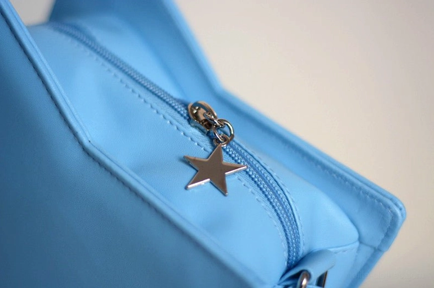 Star Lolita messenger crossbody bag styling presentation, five-pointed Sweet Lolita aesthetic, compact size perfect for Lolita coordinate and tea party events