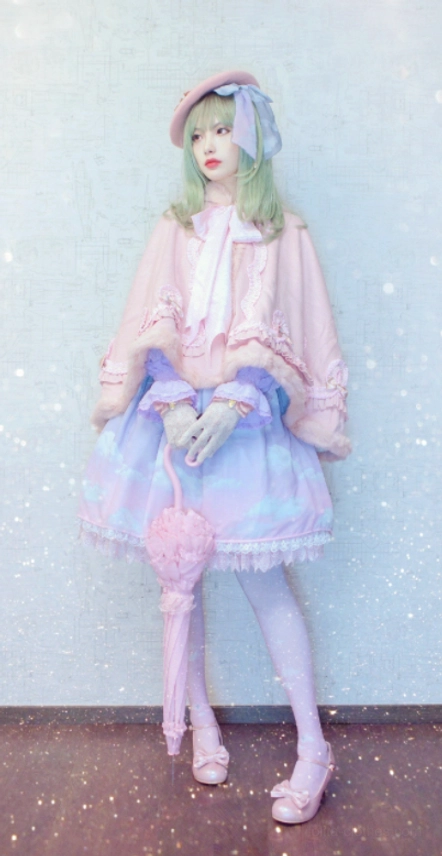 Starry cloud lolita tights gradient velvet premium fabric flat lay display celestial print detail shot soft finish
