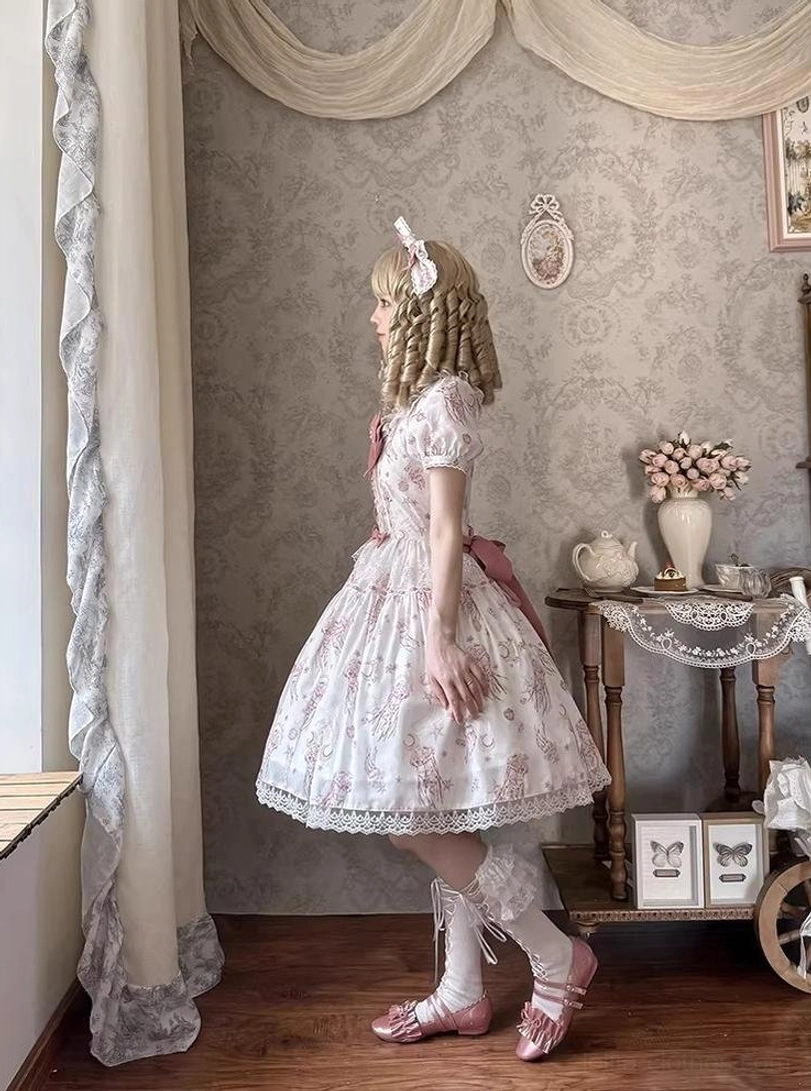 Starry jellyfish classic lolita dress lace-up back detail back zipper shirring system corset-style lace panel construction