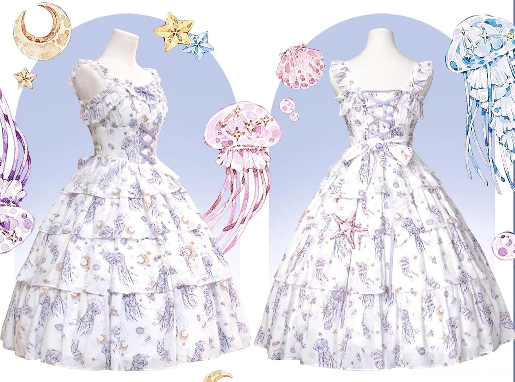 Starry jellyfish classic lolita dress detachable belt system customizable silhouette flexible fit adjustment