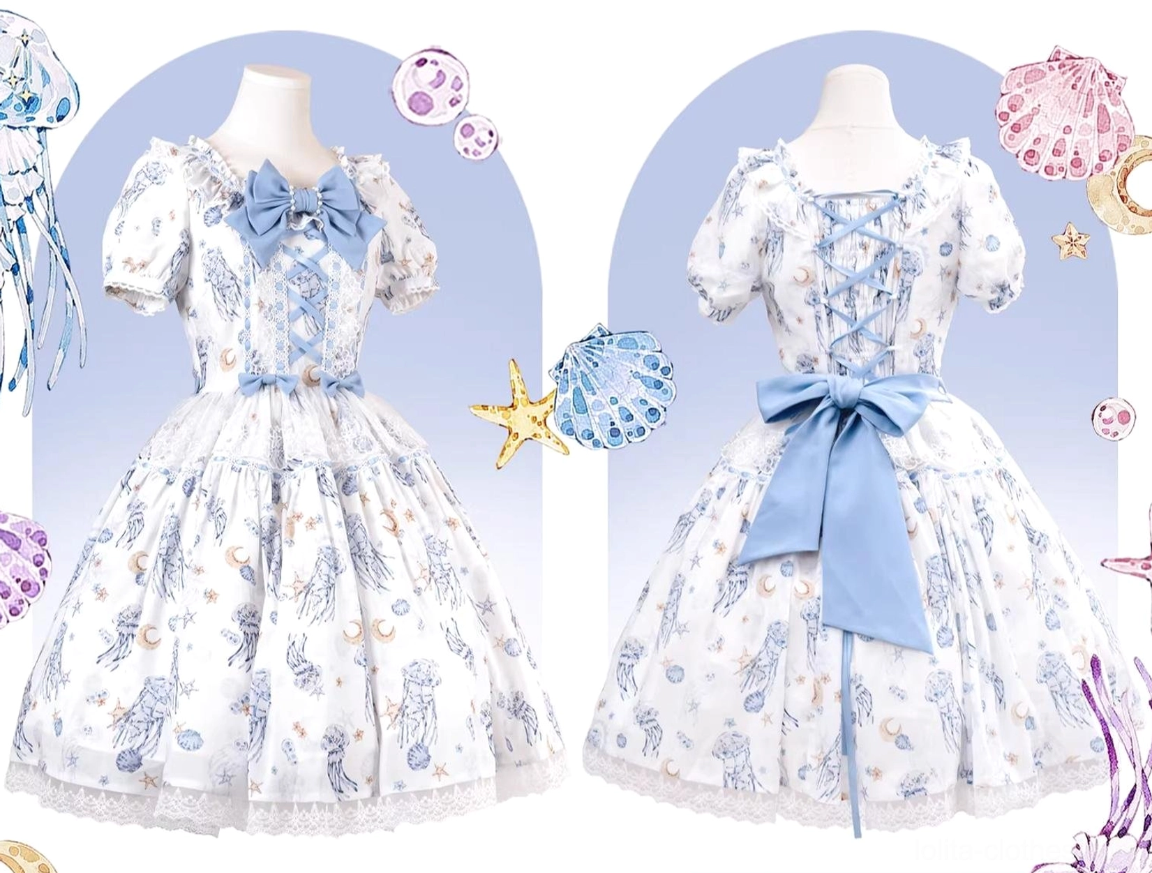 Starry jellyfish classic lolita dress size guide measurement chart S M L fit information
