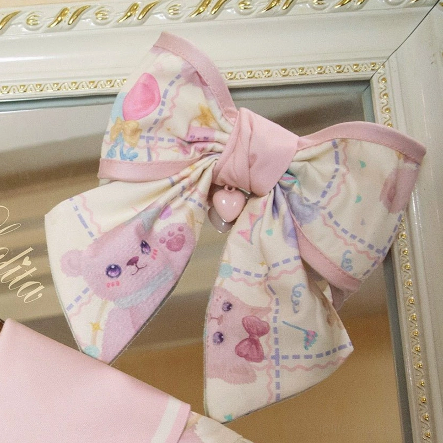 Starry pudding bear self-fabric hair clips pair matching sweet lolita outfit coordination accessory