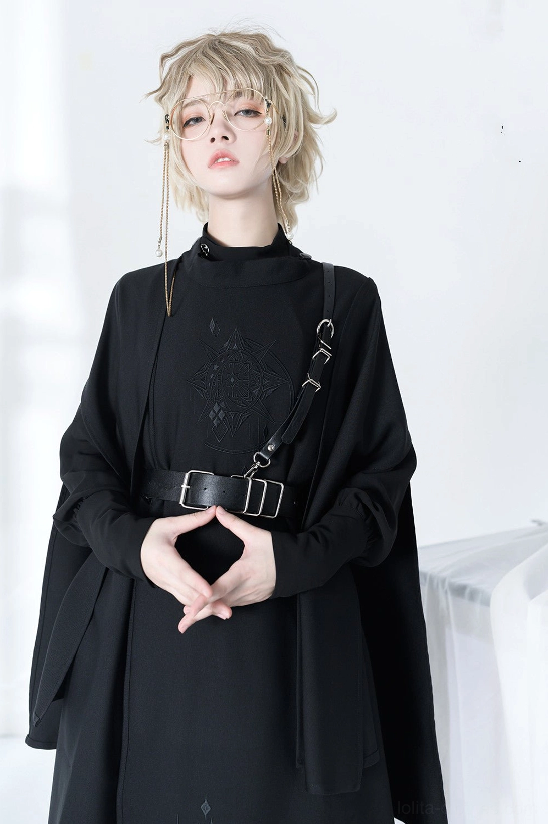 Stars Change Ouji military lolita cape full outfit styling with black tunic waistcoat tailored trousers and combat boots complete coordinate