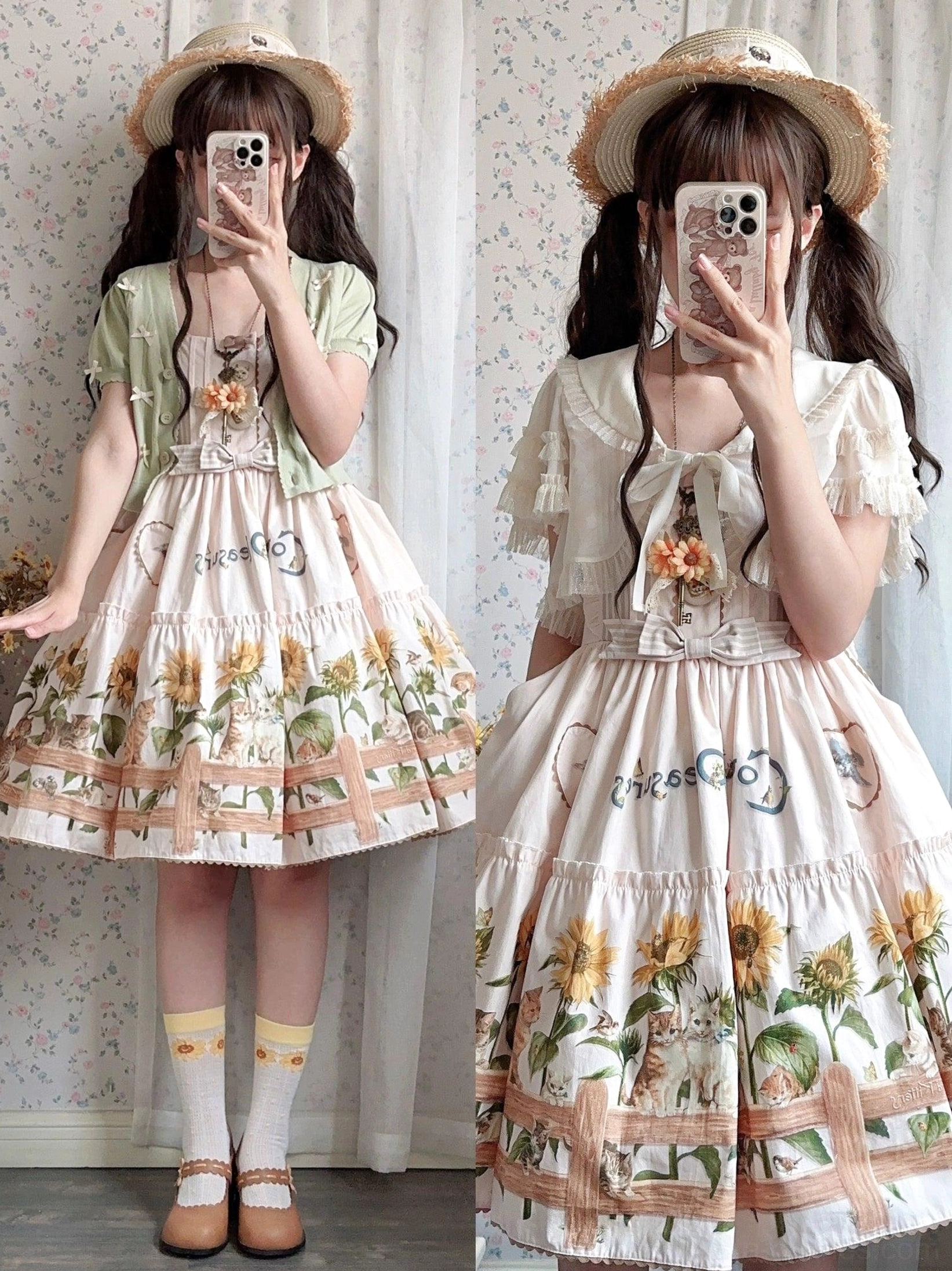 Straw hat variant with hatband showing accessory coordination for country lolita ensemble