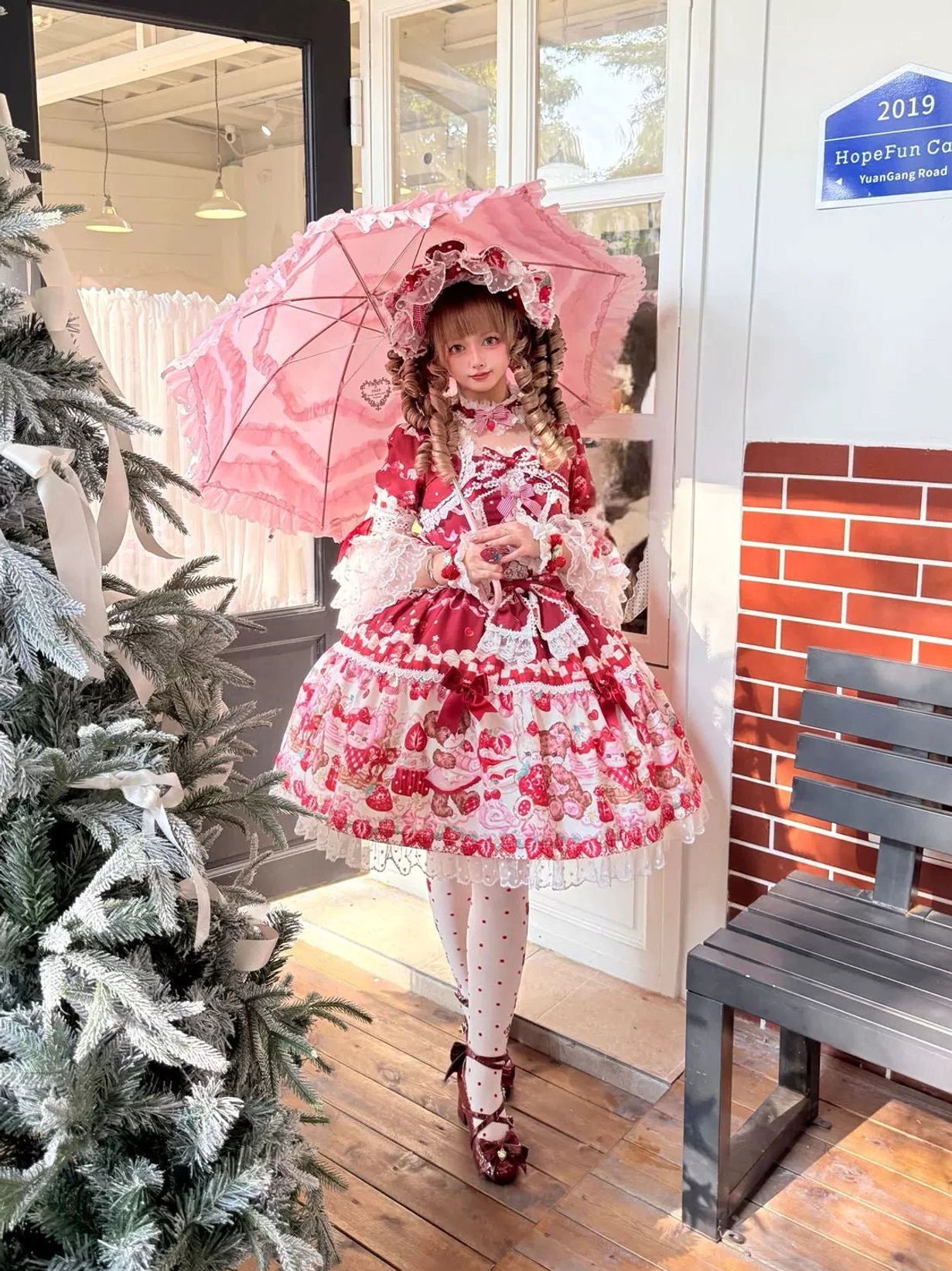Lolita OP dress pocket detail view showing practical side pocket placement, functional design while maintaining aesthetic appeal and hidden storage feature