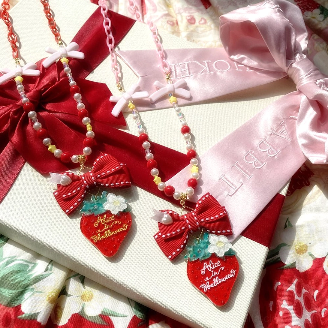 Three piece strawberry bunny dual use hair clip set lolita accessories collection