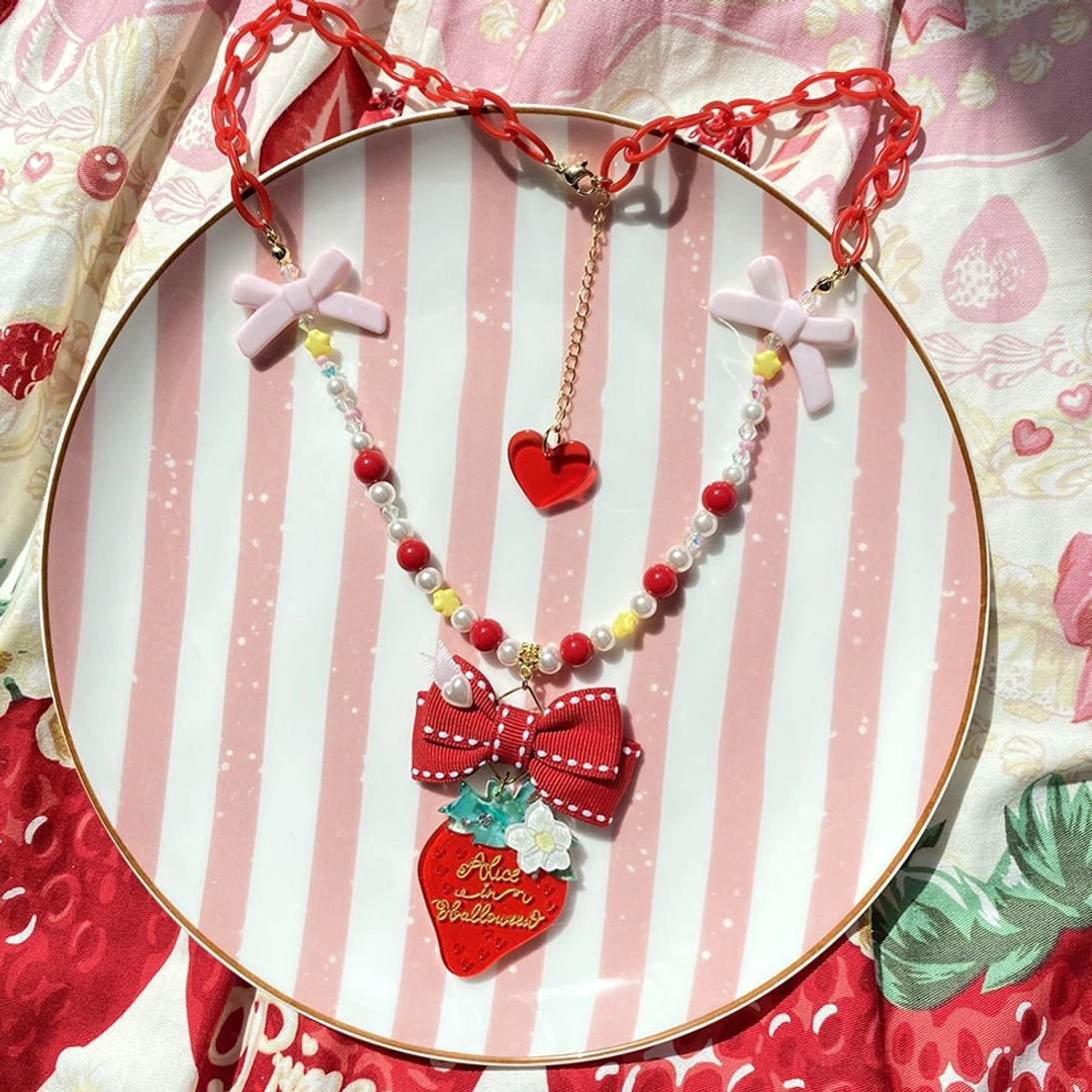 Strawberry hair clip accessory lolita fashion detail embellishment close-up
