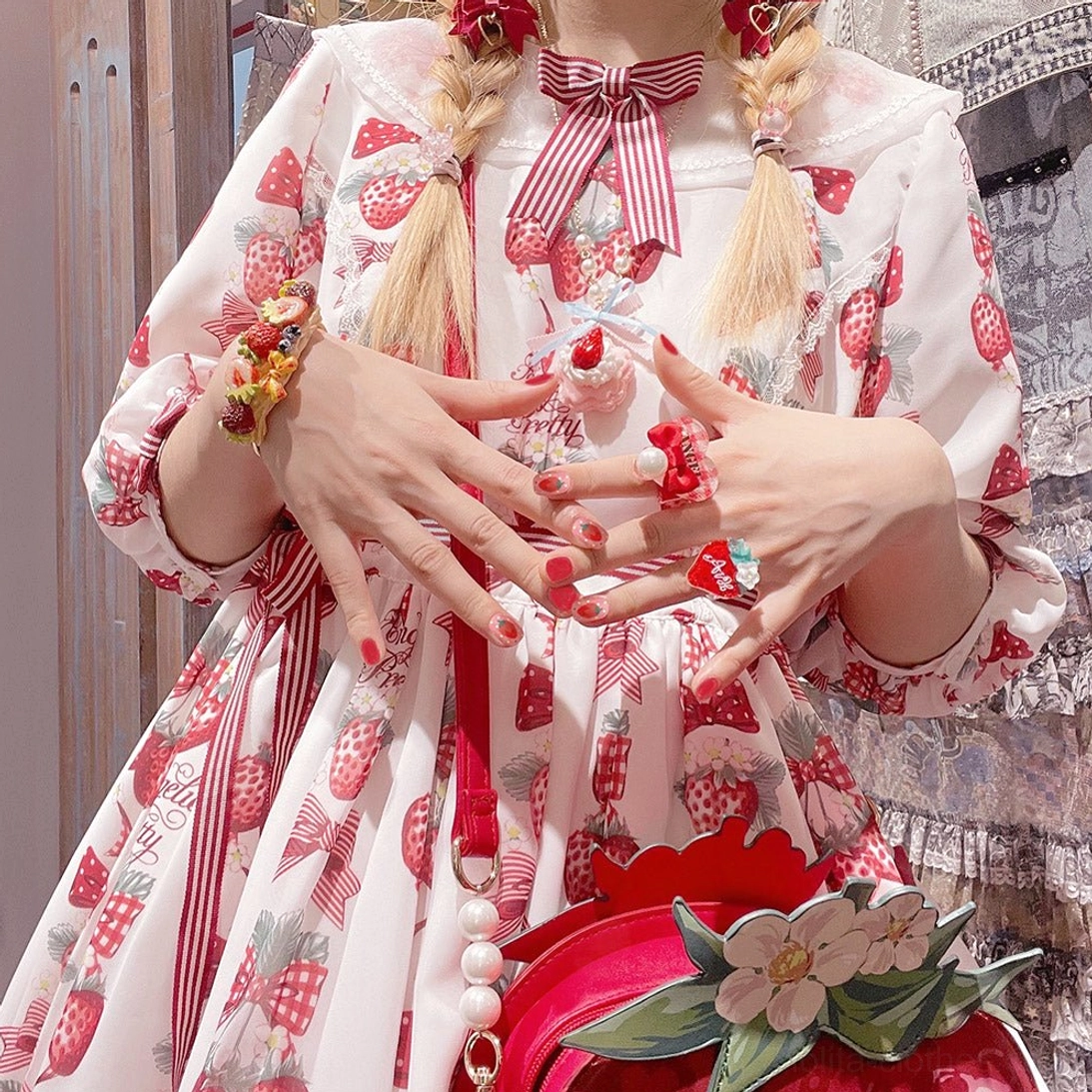 Strawberry lolita accessory set complete collection pieces arranged display