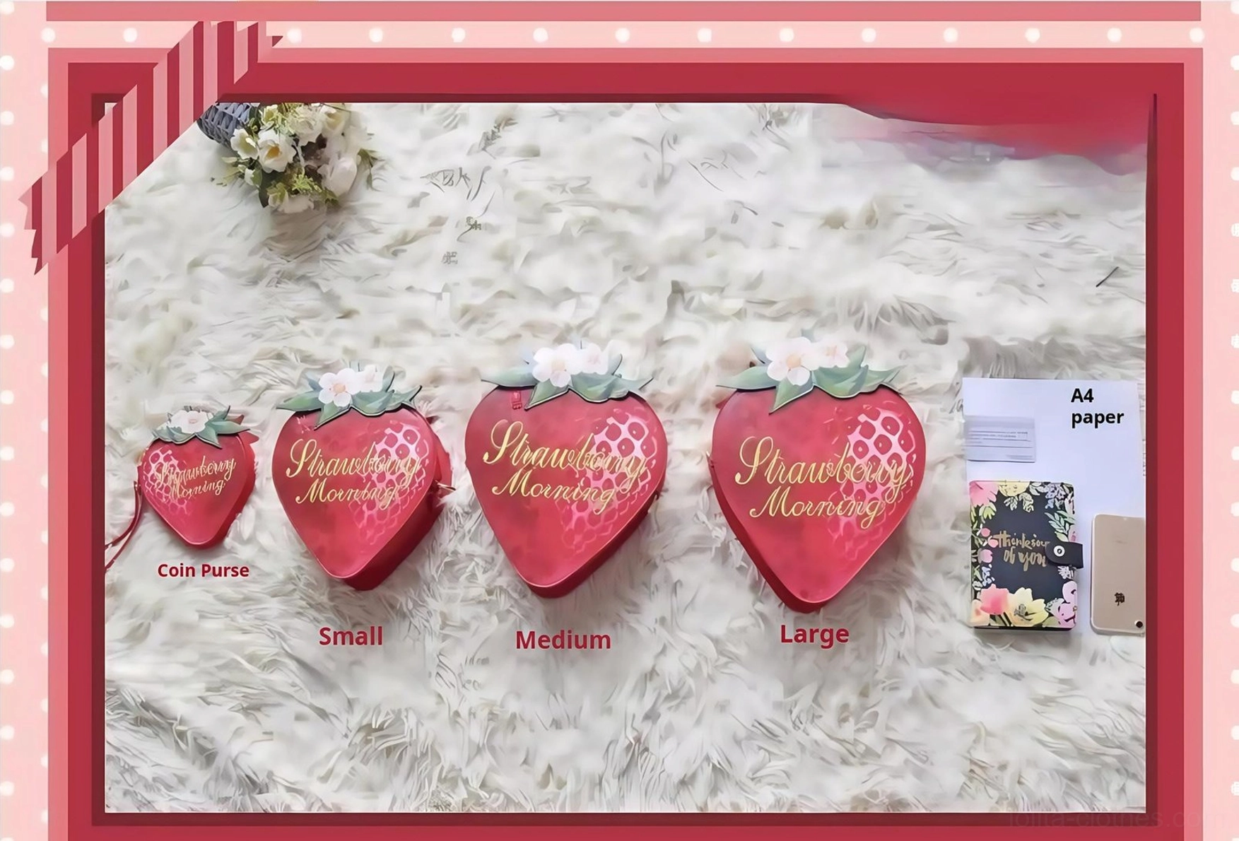 Strawberry lolita crossbody bag decora fusion coord with hair clips decorative elements playful styling
