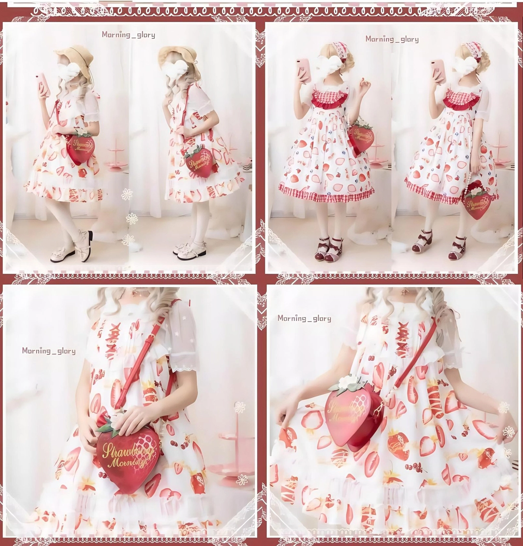 Strawberry sweet lolita handbag size comparison small medium large variations all sizes displayed