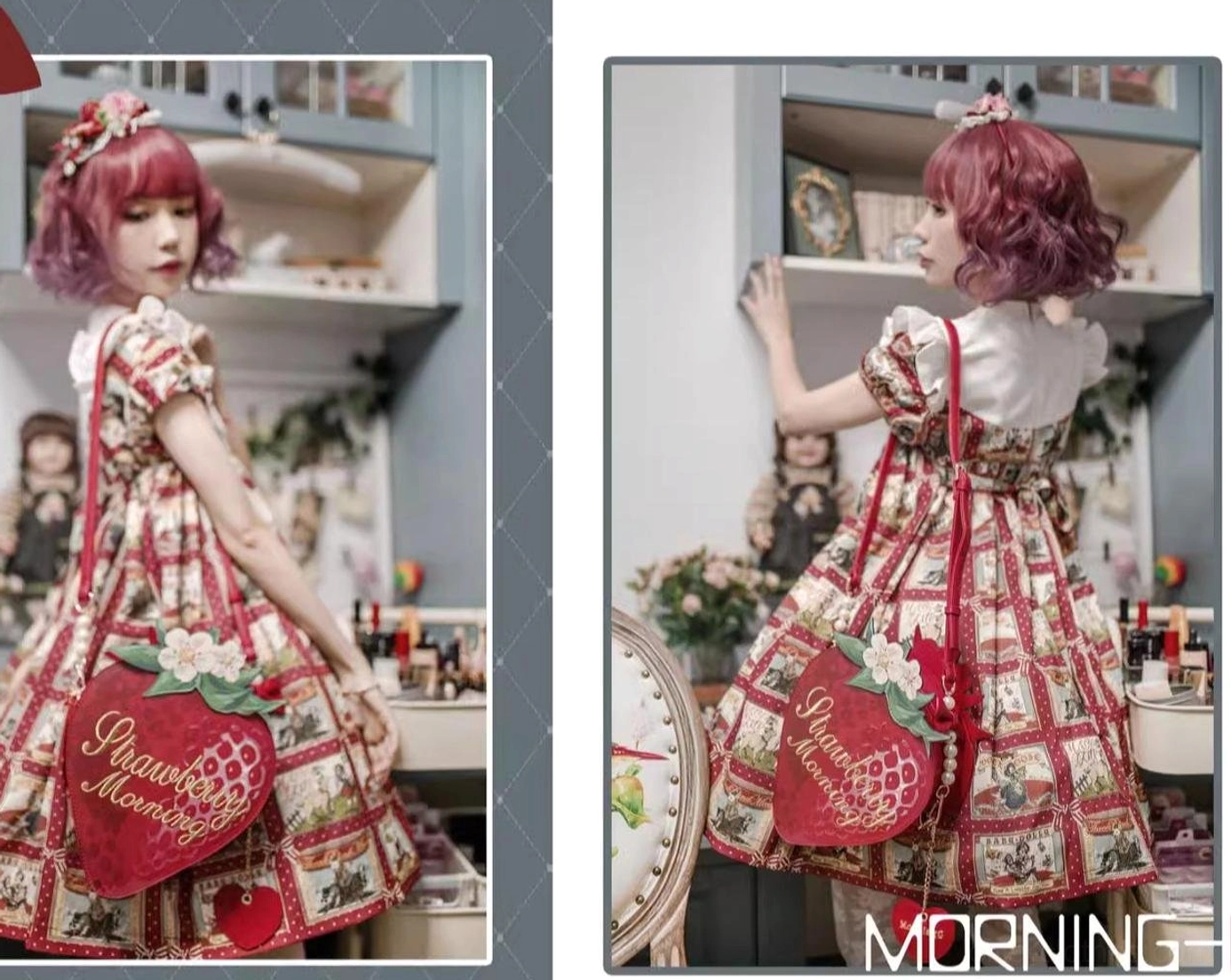 Strawberry sweet lolita handbag bow version white red polka dot bows embellishment detail