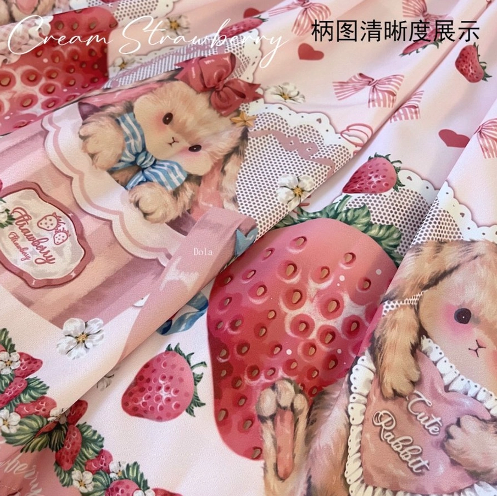 Strawberry rabbit lolita salopette JSK dress photography session styling content creation aesthetic showcase