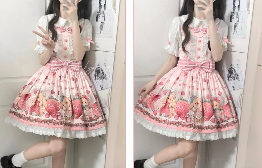 Strawberry rabbit sweet lolita salopette gift set packaging and presentation ready for shipping