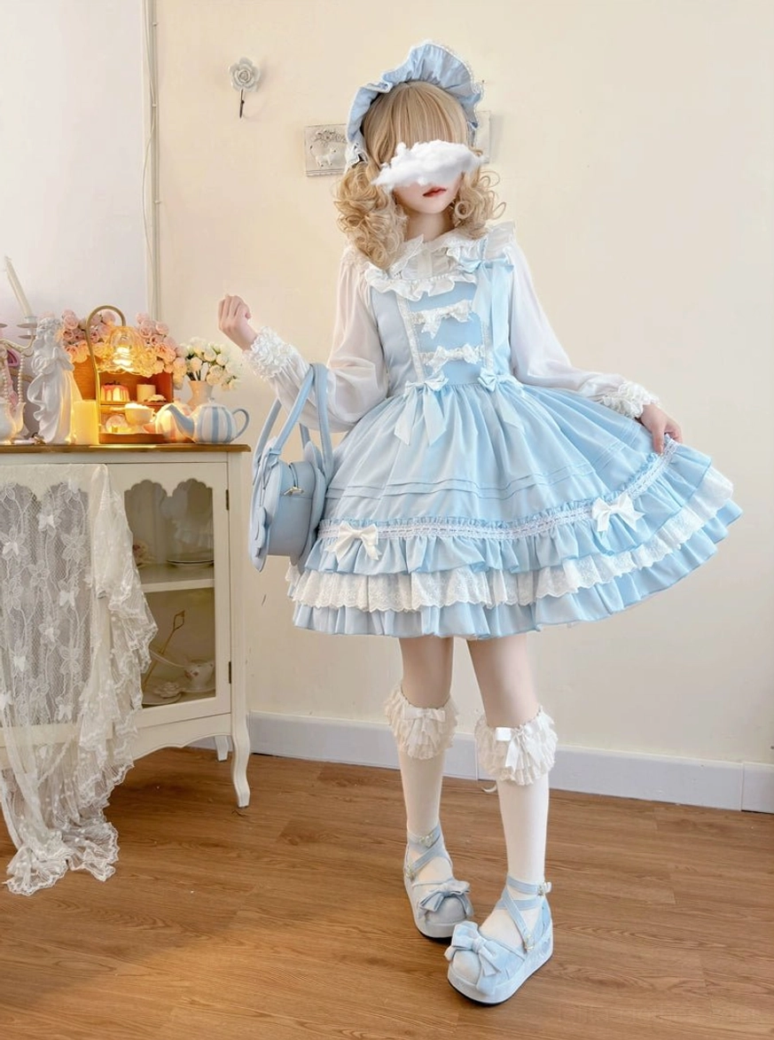 Sweet Lolita JSK dress back view elastic panel design comfortable fit structured silhouette rear neckline ruffles