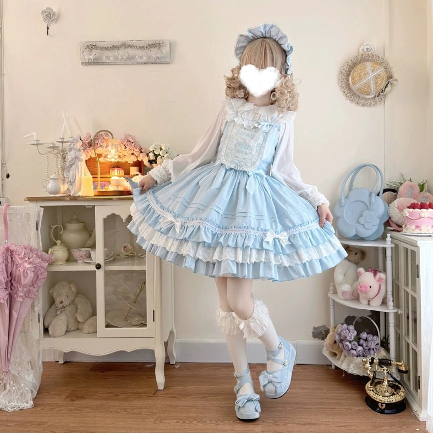 Sweet bear Lolita JSK dress wearing styling guide coordinate white blouse platform loafers socks accessories complete outfit
