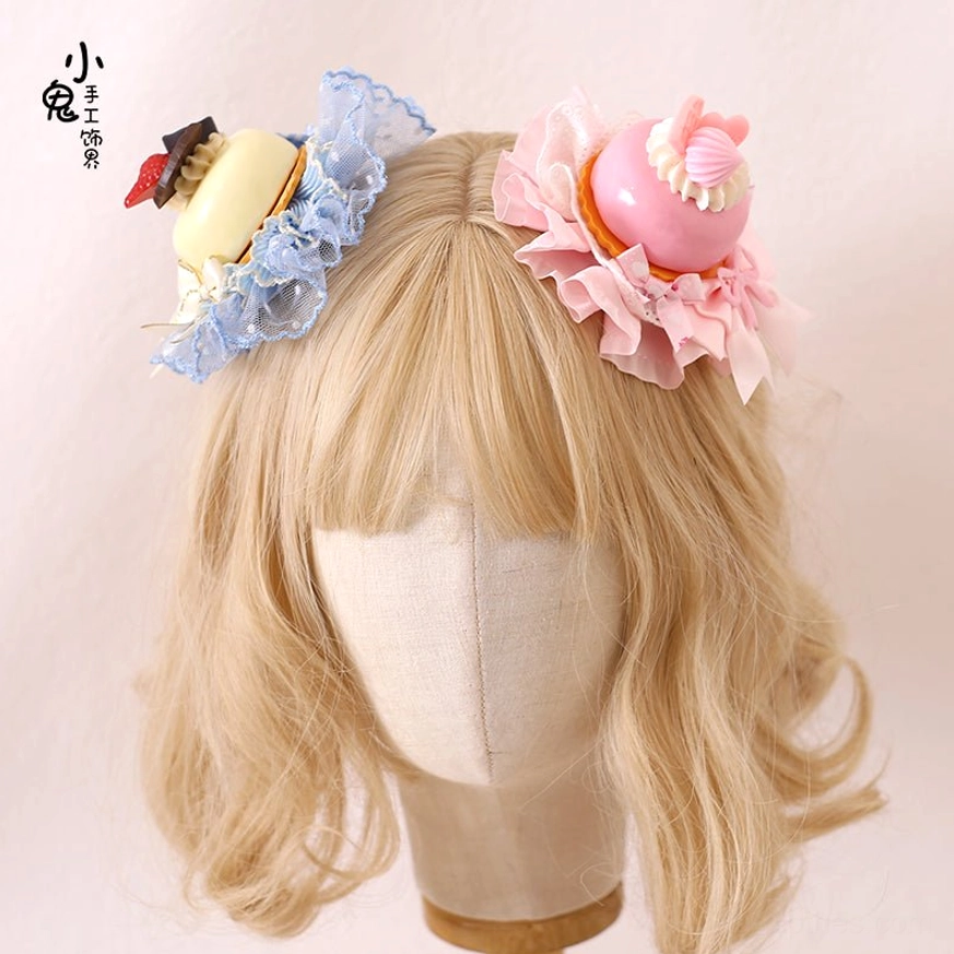 Sweet cake Lolita hairpin size #11 headdress featuring delicate dessert-inspired design embroidered lace and secure clip fastening for Lolita fashion styling