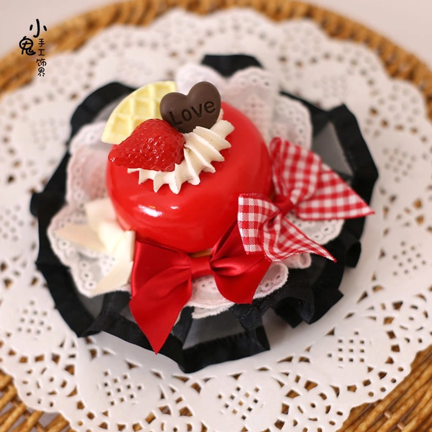 Sweet cake Lolita hairpin size #9 featuring realistic cake design embroidered details delicate flowers and lightweight foam construction for comfortable wear