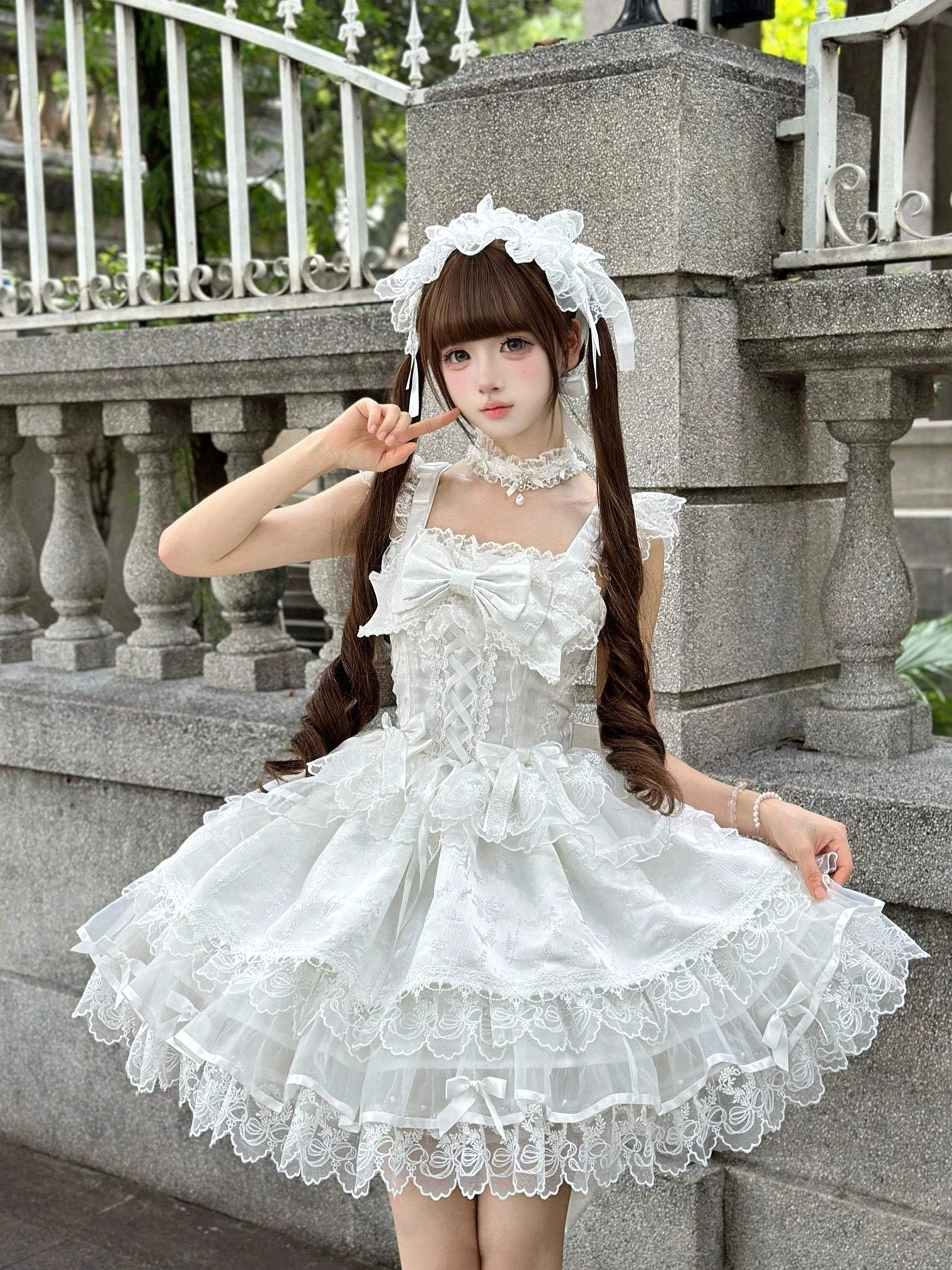 Sweet lolita ballet-style jumper dress JSK color variant apricot peach tone dress form display