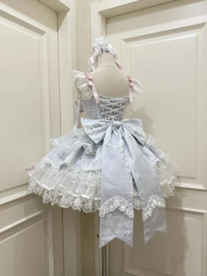 Sweet lolita ballet JSK back view with detachable satin bow lace-trimmed multi-layered skirt corset bodice