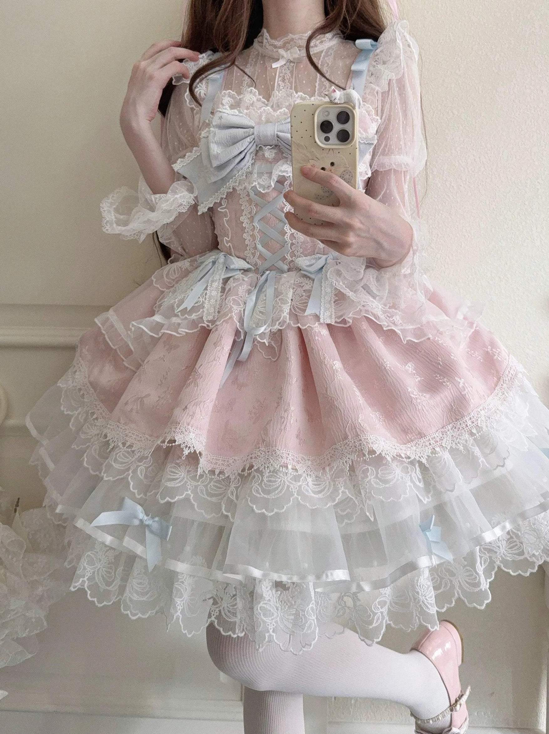 Sweet lolita ballet-style jumper dress JSK color comparison multiple variants arrangement display
